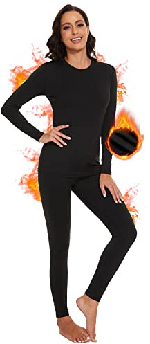 SIHOHAN Womens Thermal Underwear Set, Fleece Lined Thermal Long Johns for Ladies, Winter Warm Base Layer Tops & Leggings for Daily Wear and Skiing (Black,S)