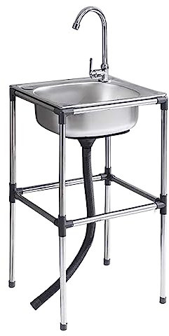 Fregaderos Industriales con Patas Acero, Fregadero de Banco de Trabajo de un Tazón, Fregadero de pie libre Fregadero de Cocina de Acero Lnoxidable Comercial con Grifo (37x31x80cm,A-1)