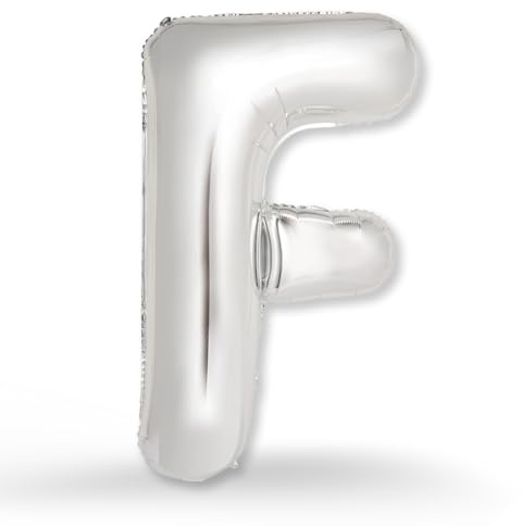 FUNXGO Globo de Foil XXL Letra F Plata - Relleno con Helio o Aire - Ideal para Cumpleaños, Boda, Aniversario & Fiesta - Globo Letra F Plata
