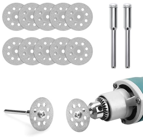 Hcunbsu 10 Stück Diamant Trennscheibe, 22 mm Diamantscheibe mit 2 Stück 3 mm Dorn, Diamant Schleifscheibe Zubehör, für Rotationswerkzeug, Fliese, Glas, Stein, Holz