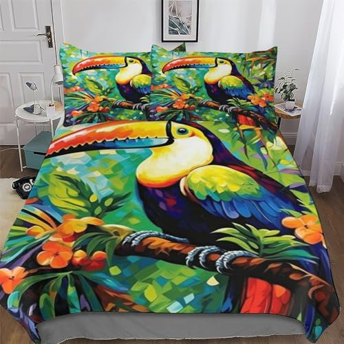 PAZZK Tukane Bettwäsche Premium Atmungsaktive Angenehme Bettbezüge, Mikrofaser Bettdeckenbezug, Erwachsene Kinder 2teilig Bettbezug + Kissenbezug Single (135x200cm)