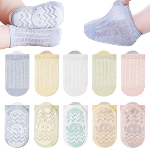 QIYIENDIAN Calcetines de malla antideslizantes para niños 5 pares algodón calcetines transpirables para bebés