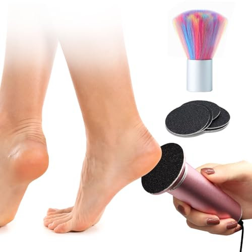 Elektrischer Hornhautentferner, Mit 60 Schleifaufsätzen und Bürste, für professionelle Pediküre und glatte Füße zu Hause (Rosa)