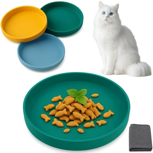 ZEOSTMONT Katzennapf Silikon 3er Set 18cm - Flacher Futternapf Katze schnurrhaarfreundlich & rutschfest - BPA-frei Fressnapf Set für Nassfutter & Trockenfutter inkl. Waffelgewebtes Reinigungstuch