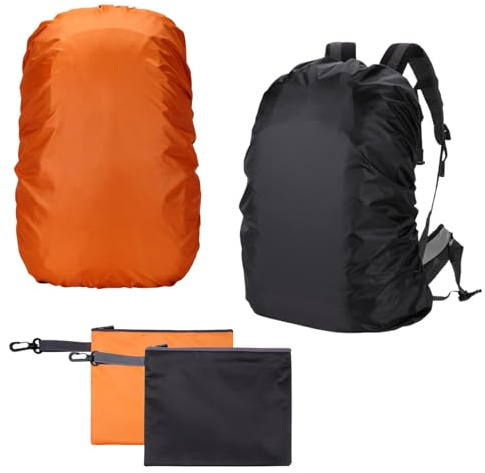Lyivisk Lot de 2 housses de sac à dos imperméables (40-50 l) avec poche zippée – Protection contre la pluie pour sac à dos et cartable pour l'extérieur, les voyages, la randonnée (noir/orange)