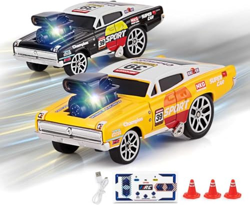 funnykid Mini Voiture RC 1:64 – Voiture Drift Télécommandée en Alliage, 3 Vitesses, Portée 30 m, Recharge USB Type-C, 2.4GHz, Jouet de Course avec Cônes – Cadeau pour Enfants 6+