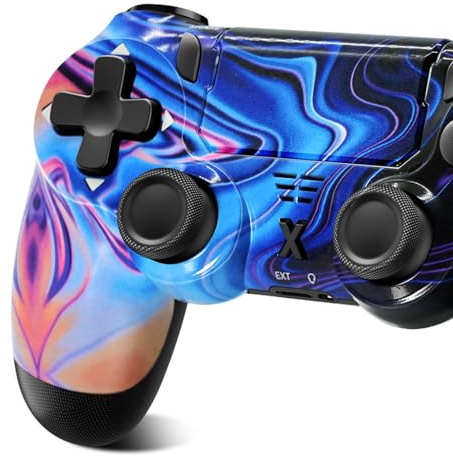 Glitfix Wireless Controller für P4,Game Controller Kompatibel mit P4/Slim/Pro, Gamepad Joystick mit 1000-mAh-Akku, Turbo-Funktion und Audiobuchse (7)