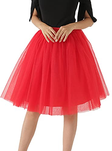 2026 - Faldas de tul para mujer hasta la rodilla Tutú largo para adultos, en capas, baile de graduación, fiesta, falda midi faldas de longitud media, rojo, XXL
