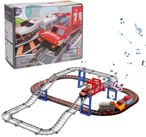 DIY Electric Train Sets for Kids, Kids Music Electric Train Track Toy Set for 2+ Years Old, Electrics Train Tracks Playset with Variable Tracks, Xmas Birthday Gifts (C)