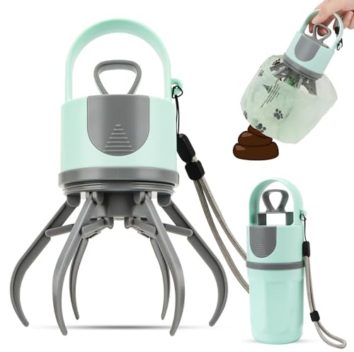 Byffoer Pala portatile per escrementi di cani, pala con dispenser di sacchetti a 6 artigli, senza contatto, raccogliendo facilmente escrementi di cani per piccoli