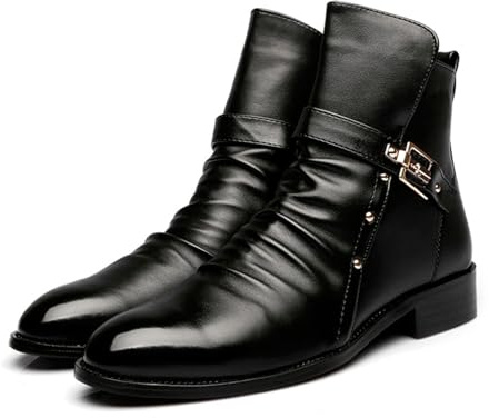 LMUIPMAA Botas De Caballero para Hombres Botas De Montar A Caballo De Motero Botas Cortas Punk PU Cuero con Remache,Negro,44 EU
