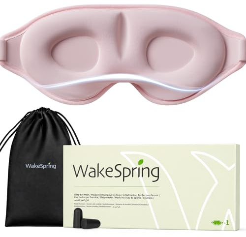 WakeSpring Maschera Sonno 3D Oscurante, Coppe Oculari Profonde Senza Pressione, Fascia Regolabile Morbida, con Custodia da Viaggio e Tappi, Set da Viaggio
