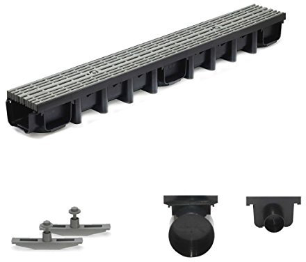 1m Entwässerungsrinne für modulares System A15 98mm, komplett Stegrost Kunststoff, Grau Line
