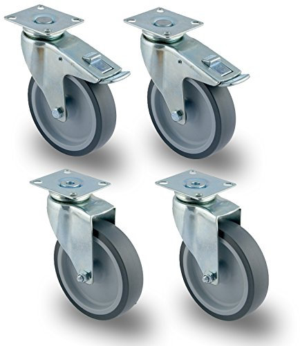 PRIOstahl Transportrollen 75mm Grau | Set 4 Möbelrollen | 2 Lenkrollen mit Bremse + 2 Lenkrollen | Leise & spurlos | Robuste Apparaterollen für Möbel, Werkstatt, Industrie, Garage, Schrank & Regale