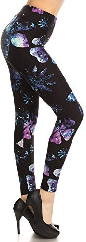 Leggings Depot High Waisted Floral & Space Print Leggings for Women-Full Length-R699, Galaxy Floral, One Size