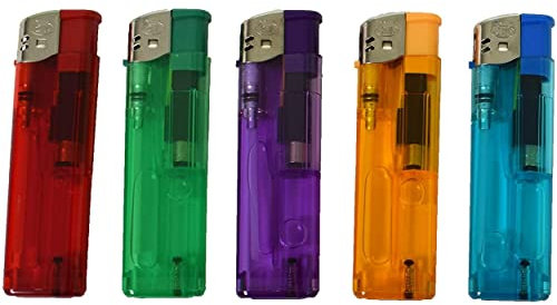 2J Briquet Slim Gaz, Lot De 5 Briquets Electriques Electroniques Translucide Rechargeables Et Pas Cher, Assortiment De 5 Couleurs pour Fumeur De Cigarette Longue Et Courte,