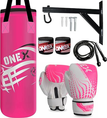 Boxing Punch Bag Heavy Target Pucnhing Training Bag Kickboxing Muay Thai Wall Bracket Chain Filled Set 1pair Kids Punching Gloves MMA Muay Thai Martial Arts 2FT Kids Boxing Gift Set (Pink)
