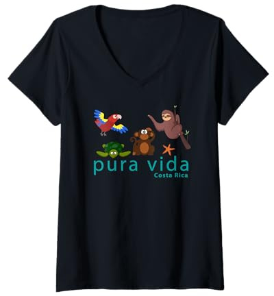 Donna Costa Rica Pura Vida Animals Maglietta con Collo a V