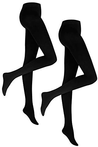 ORIGINAL BASICS Damen Thermo Strumpfhose mit Fleece Blickdicht (2 Pack) Schwarz 36-38 (S/M)