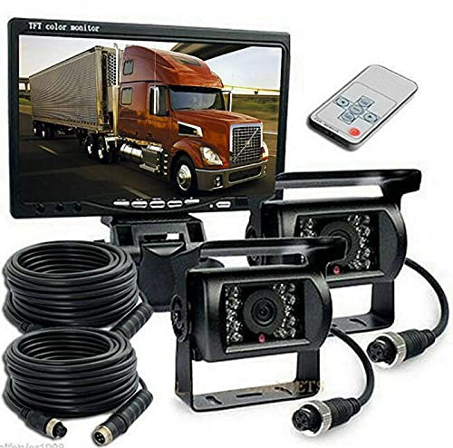 Multibao Reversing Camera Kit，4 Pin 2x Waterproof 18LEDs Night Vision Reverse Rear View Camera with 2x Aviation Cables +12-24V 7 TFT LCD Car Monitor for Large Truck/Bus/RV/Trailer/Tractor/camper