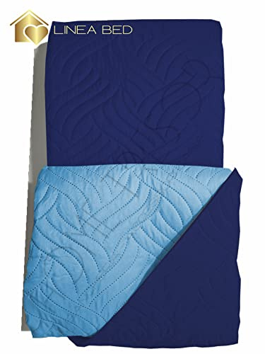 Home Tresor - Trapuntino Letto da una Piazza e Mezza Copriletto Primaverile - Estivo Tinta Unita Double-Face in Morbida Microfibra | Copriletto Trapuntato Colore Blu/Azzurro