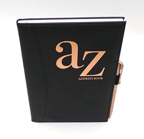 Sixstore Adressbuch von A bis Z, A5, A-Z, fester Einband, PU-Leder, weich, gepolstert, mit Stift, Schwarz