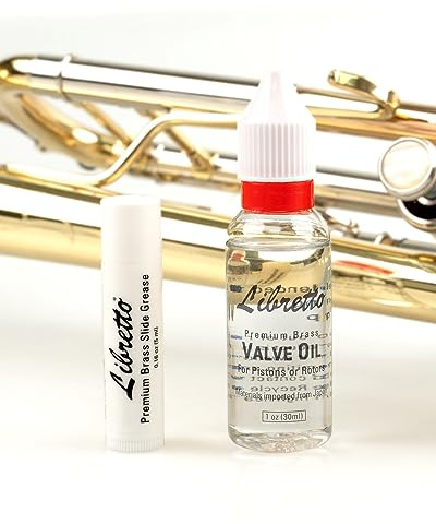 Libretto Brass Lubricant Bundle, Set of 2, 1 oz Valve Oil + 0.16 oz Slide Grease – Odorless, Pure, Materials from Japan, Special-blended Formula, for Trumpet, French Horn, Tuba, Low Brass Instruments