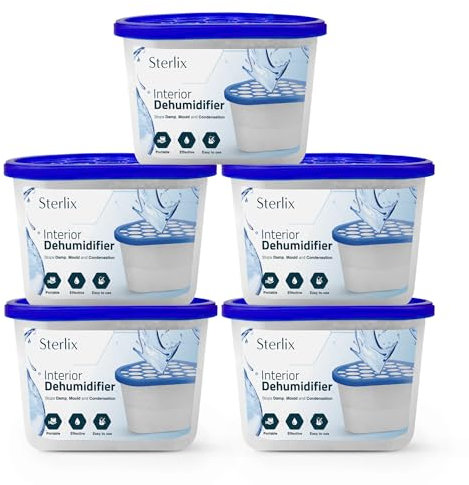 Pack of 5 500ml Dehumidifier Tubs for Condensation,Humidity, Damp, Mould, Moisture, Allergens, Mildew & Neutralising Odours for Domestic us at Home, Office, Garage, Windows & Wardrobes