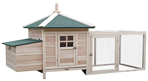 PawHut 77 Wooden Chicken Coop with Nesting Box, Cute Outdoor Hen House with Removable Tray, Ramp Run, for Garden Backyard, Natural
