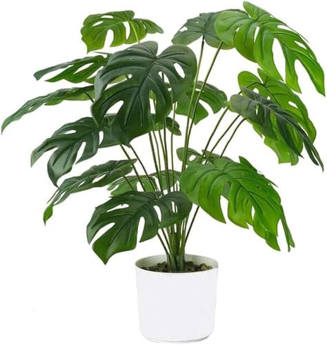 Laelfe Artificial Monstera Plant in Pot - 12 Leaves Fake Tropical Palm Plant Faux Monstera Plants for Indoor Outdoor Home Bedroom Living Room Office Table Decorations