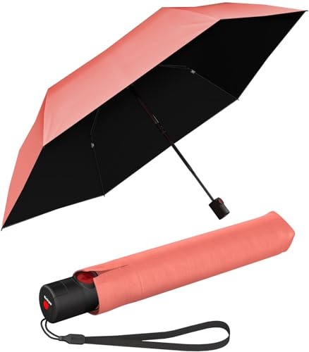 Knirps Ultra U.200 Medium Duomatic Pocket Paraguas - Abrir/Cierre automático - Storm Proof - A prueba de viento, Salmón con protección UV y calor, 95 cm, paraguas de bolsillo automático