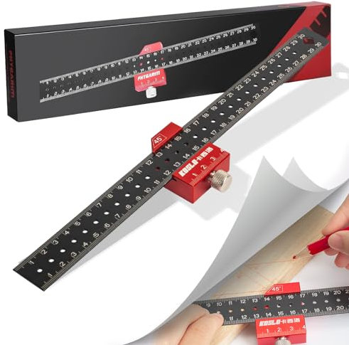 Peiyee Equerre Menuisier,300mm Professionnelle éQuerre CombinéE,Equerre Menuisier 12pouces/300mm,RèGle De ButéE Pour Marquer 45 ° Et 90 ° Pour Le Travail Du Bois Pour Mesure, Marquage