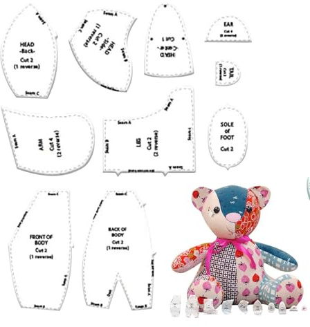 Set de reglas y plantillas de oso, set de costura de oso, plantillas de acrílico, plantillas de quilt para uso en proyectos de quilt, costura y manualidades, set de costura de patrón de oso de peluche