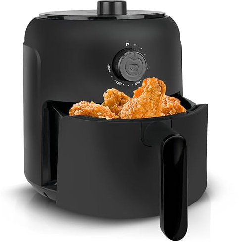Miraston 2,6QT Luftfritös, unik mekanisk knoppdesign med 8 förinställda recept och exakta justeringar för hälsosamma och snabba måltider, diskmaskinssäker och nonstick