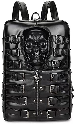 VDCVADKYE Vintage Steampunk Backpack, 3D-Skull Backpacks Vegan Leather Laptop Bags Punk Studded Backpack Purses Cool Gothic Top Handle Backpack Men & Women