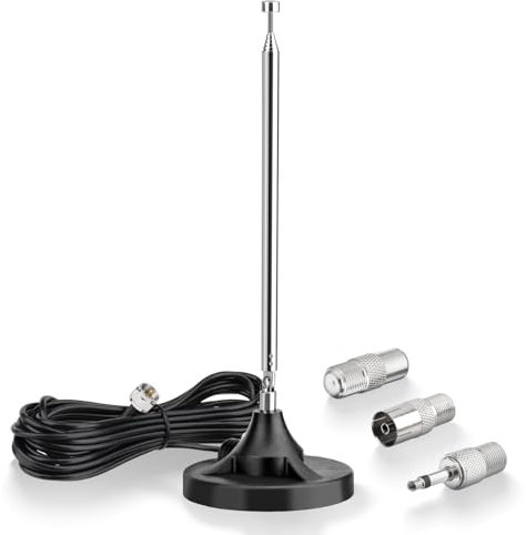 Eightwood FM Radio Antenne Digital Indoor Telescopic Antenna FM UKW Radio Antenne 75 Ohm mit Magnetic Base Extension Cable für DAB DAB+ Radio FM Radio Tuner Stereo AV HiFi Receiver Sony Pioneer Bose