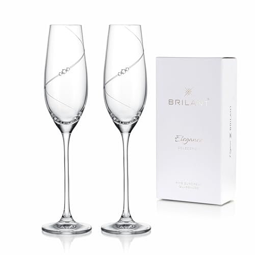 Brilant Siluette Copas de champán - Juego de copas de champán con cristales premium y diseño en espiral, hechas a mano, diseño moderno para bodas y ocasiones especiales, 2 unidades, 210 ml