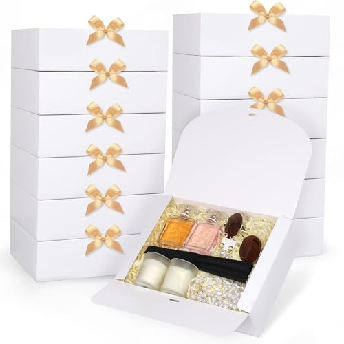 GXFCING 12 Pezzi Scatola Regalo con Coperchio Grande Scatola Bomboniera Rettangolare 27 x 20 x 8 cm Scatole Cartone Bianco per Matrimonio Compleanno Festa di Natale Confezione Regalo