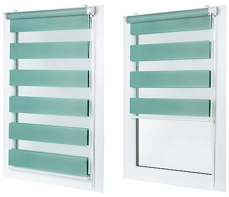 MakoStyl Rollos für Fenster Ohne Bohren - 40 cm Stoffbreite x 150 cm Fensterhöhe - Türkis Doppelrollo Klemmfix Ohne Bohren - Fenster Rollos für Innen - Verdunkelnd Duo Rollo