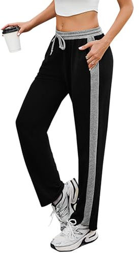Litherday Joggingbyxor, dam, sportbyxor, långa bomull, fritidsbyxor, hög midja, träningsbyxor, raka ben, byxor med elastisk linning och fickor