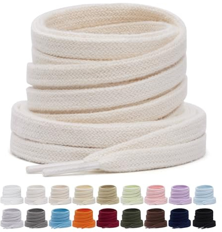 Puzeam 2 pares de cordones planos de algodón de 8 mm – Beige 127