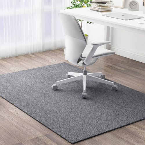 Grande tappetino per sedia da ufficio, tappeto protettivo per pavimenti in legno e moquette, spessore 6 mm, antiscivolo, per sedie a rotelle (grigio scuro, 90 x 120 cm)