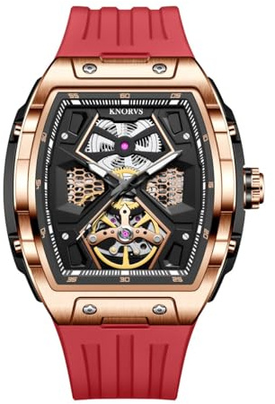 singmay Herr automatisk Tourbillon mekanisk klocka – rostfritt stålfodral, silikonrem, skeletturtavla, 30 m vattentålig, Roséguld, Klassisk