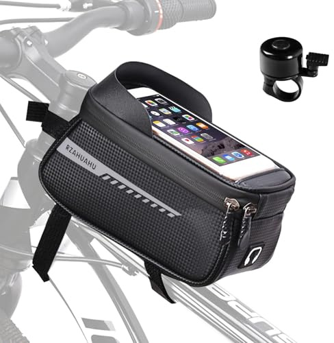 KATLKIU Borsa da Bicicletta per Telaio Anteriore Impermeabile – Borsa Portaoggetti con Touch Screen, Ideale per Città, MTB e Uso Quotidiano, Accessorio Essenziale per Ciclisti