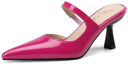 Qynthra Zapatos de Oficina Punta Afilada Tacón Gatito Bajo Mujer Pumps de Trabajo Profesionales Tacones Court Negocios Piel Charol Slip On Viaje Diario y Reuniones Corporativas,Fuchsia,34 EU