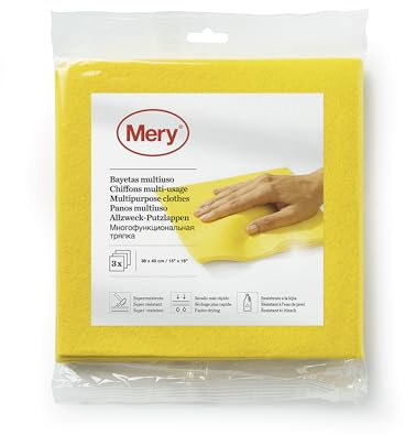 Mery | Pack de 3 Bayetas Multiusos | Superresistente | Secado Rápido | Lavable | Poliéster | Amarillo | Medidas: 38x40 cm
