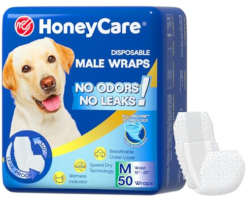 Honey Care All-Absorb - Pannolini per cani maschi, formato A25, 50 pezzi, M, colore: bianco