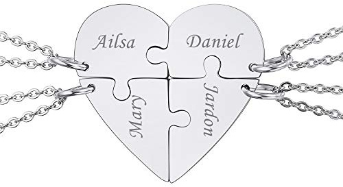 MeMeDIY Collana con Ciondolo A Forma di Puzzle Personalizzato con Nome per Coppie Uomo Donna Incisione per Fidanzato Fidanzata Amanti in Set di Gioielli per La Famiglia Amore Amicizia (4 Pezzi)