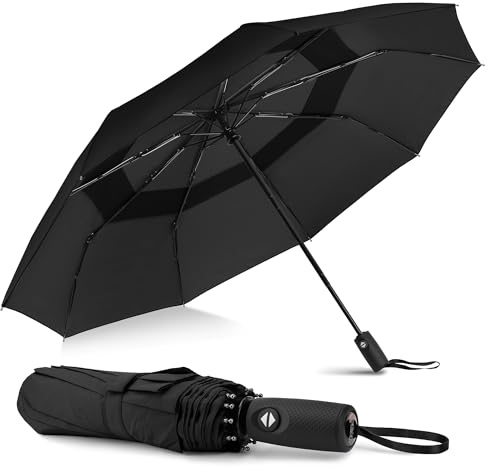 ZOMAKE Regenschirm Sturmfest Taschenschirm Automatik,Regenschirm Klein Leicht Stabil,Kleiner Schirm Windfest mit Doppelkappe 9 Rip,110CM(Schwarz Doppellagig)