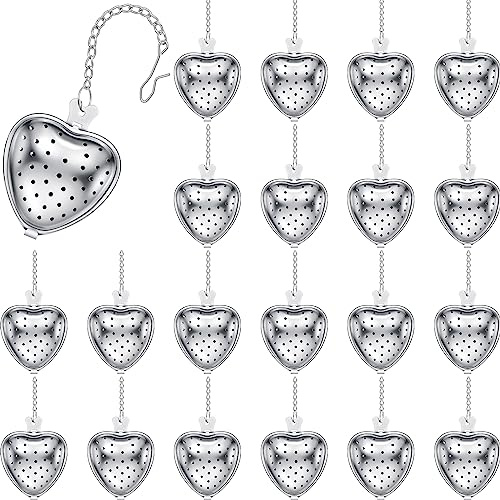 Sumind 25 Pcs Heart Tea Strainer Stainless Steel Ball Infuser Loose Leaf Steeper Interval Diffuser Mesh Filters with Extended Chain Hook for Cup Bottle Tea Party Wedding Bridal Shower(Silver)